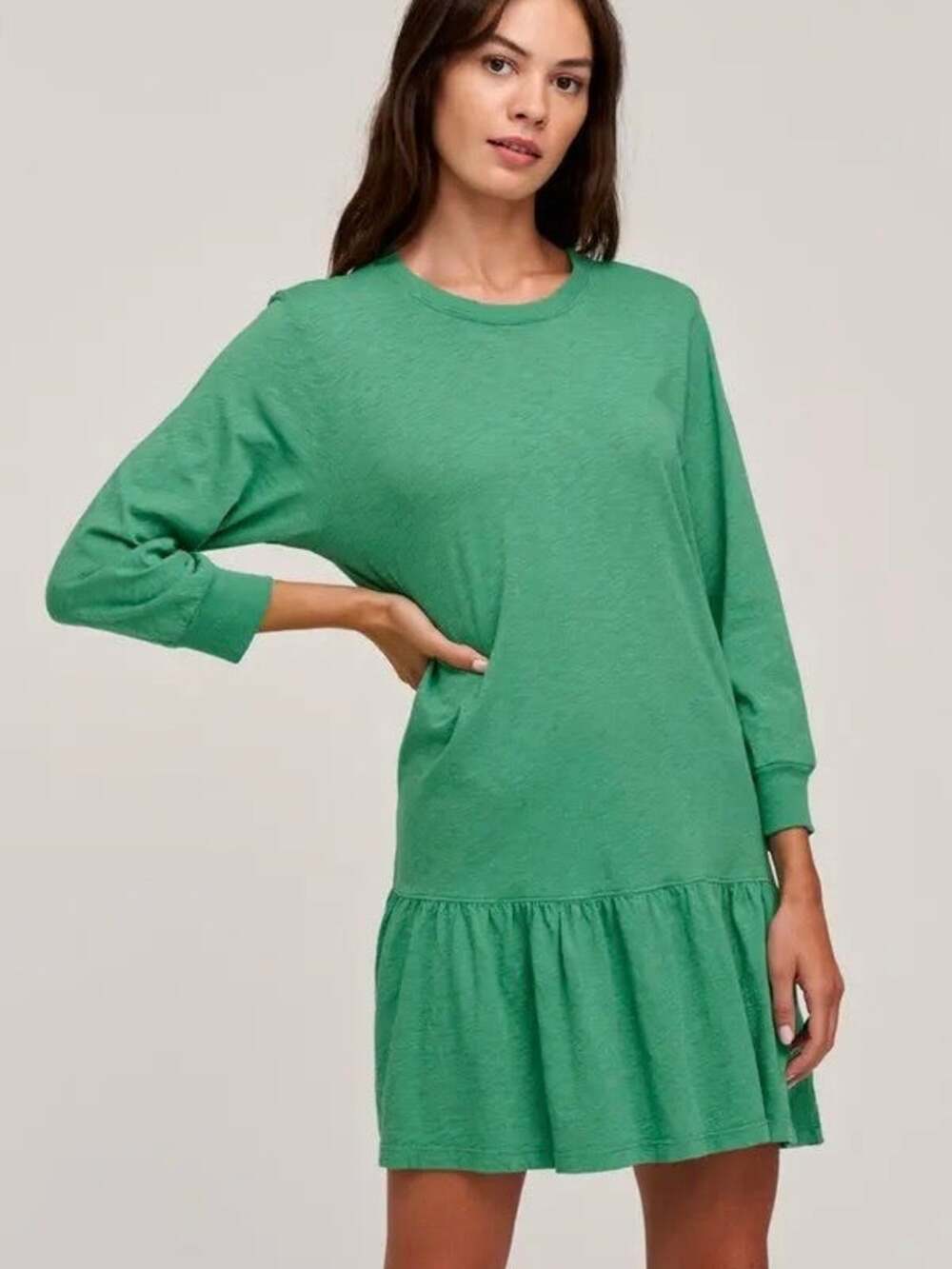 Velvet by Graham&Spencer Green Vintage Slub Cotton Elena Tiered Day Dress Sz.M